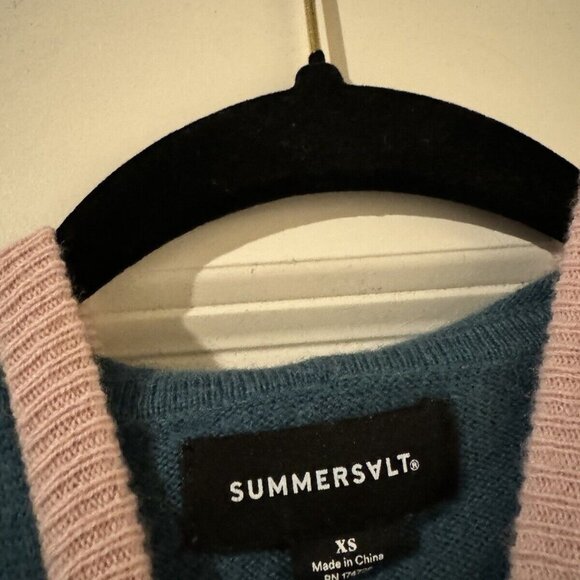 Summersalt Coziest Cashmere Blend Sweater Hoodie Blue Pink XS EUC - Picture 3 of 3